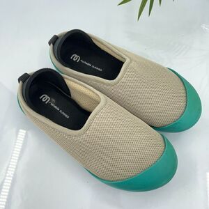 Mahabis Summer Gray Mesh Slippers 6.5 Tan Green Flats Detachable Sole Rubber